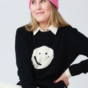 Kerri Rosenthal CASHMERE pullover sweater with smiley in black. Size Small.